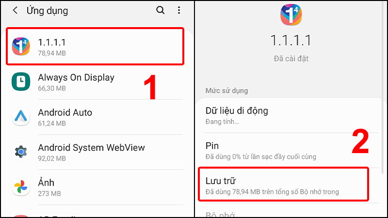 Vào Ứng dụng muốn xóa và chọn Lưu trữ