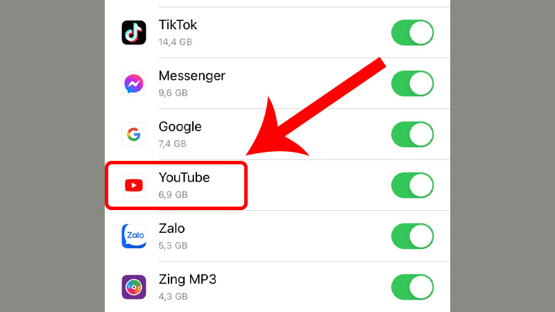 Bật sử dụng dữ liệu cho YouTube