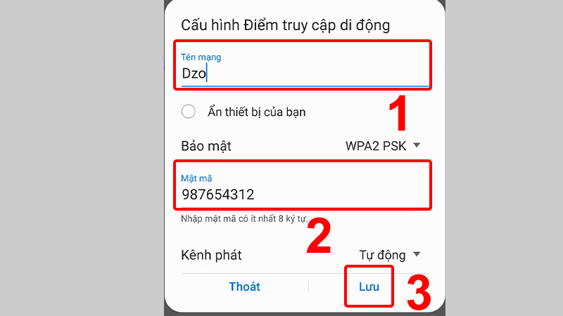 Thay đổi tên, mật khẩu WiFi và nhấn Lưu