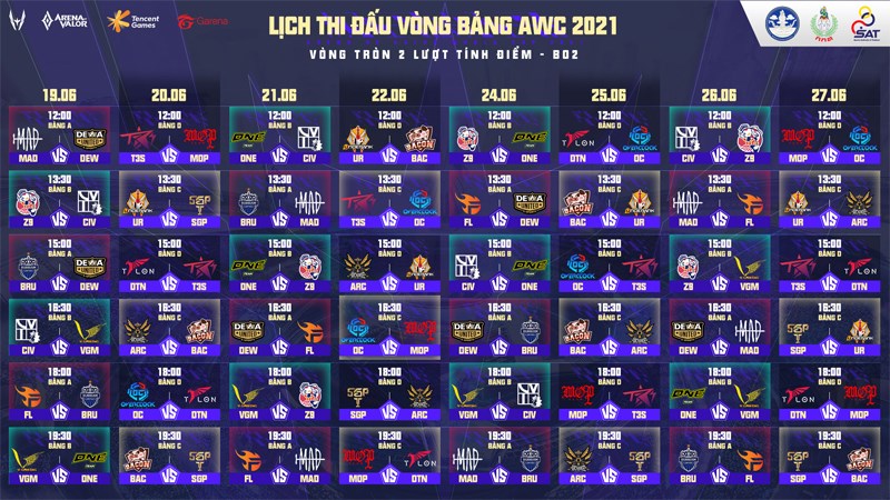 Lịch thi đấu vòng bảng AWC 2021 Lịch thi đấu vòng bảng AWC 2021