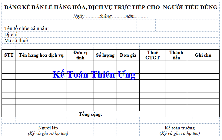 Mẫu bảng kê bán hàng Mẫu bảng kê bán hàng
