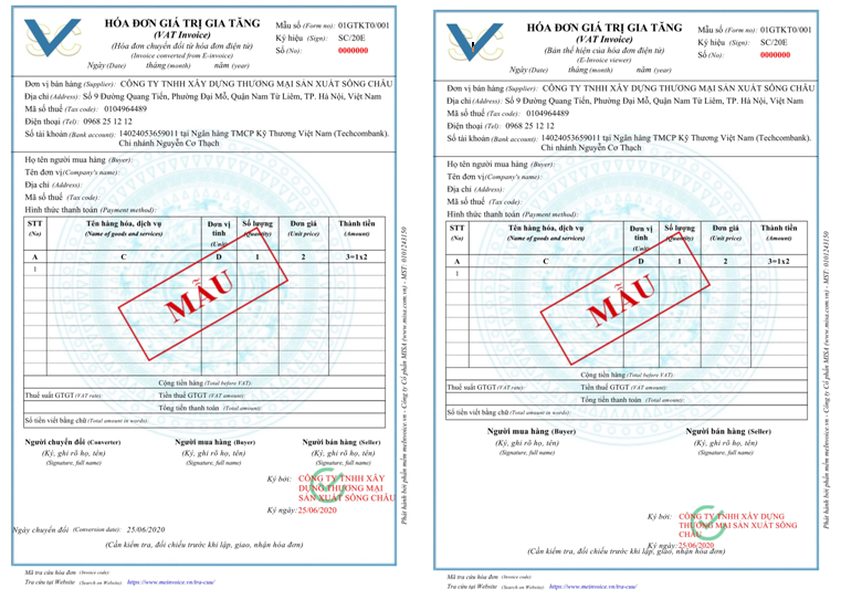 Mẫu hóa đơn điện tử