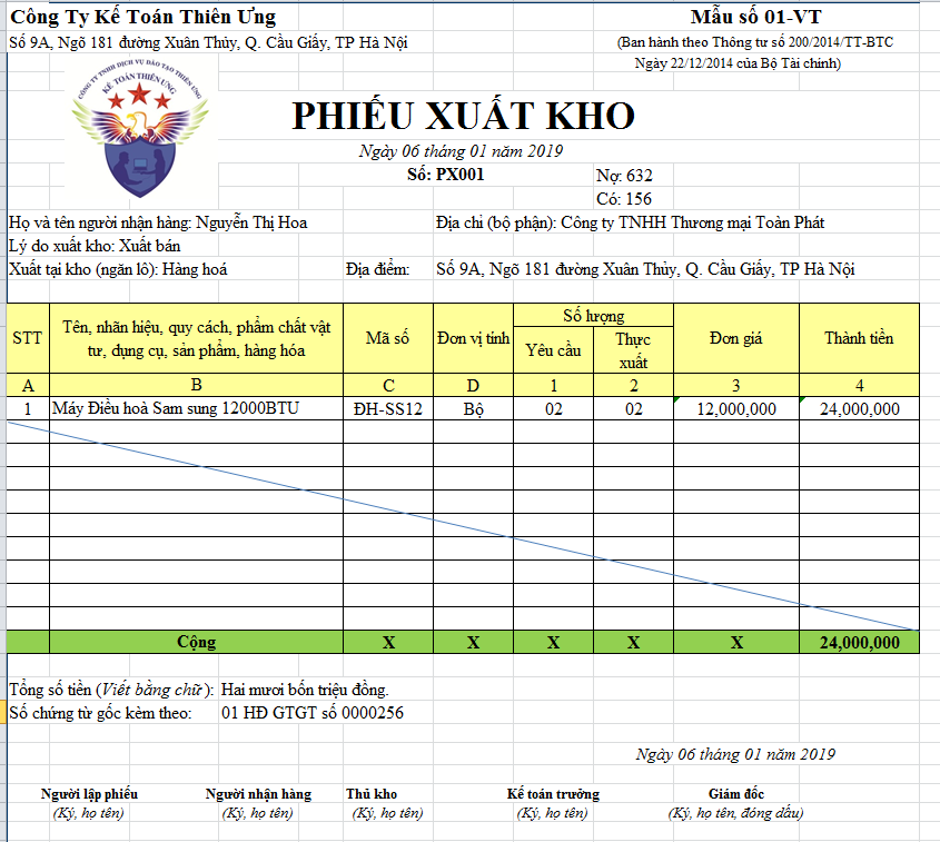 Mẫu phiếu xuất kho theo thông tư 200 Mẫu phiếu xuất kho theo thông tư 200