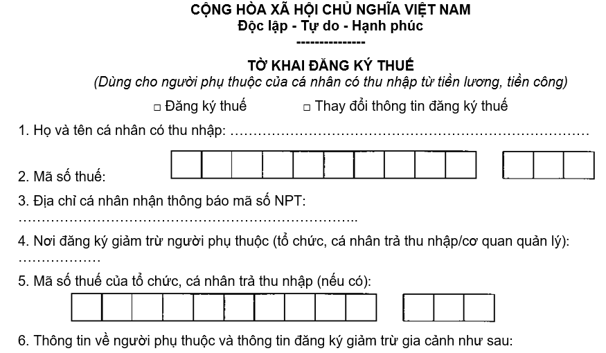 Mẫu 20-ĐK-TCT theo Thông tư số 105/2020/TT-BTC