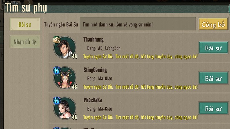 Hệ thống sư đồ, bái sư Hệ thống sư đồ, bái sư