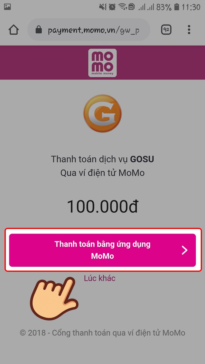 Chọn Thanh toán bằng ứng dụng MoMo Chọn Thanh toán bằng ứng dụng MoMo