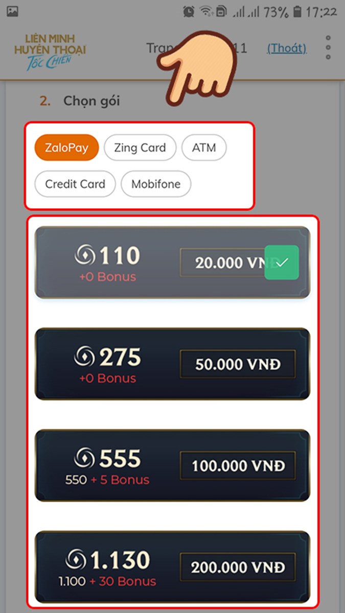 Chọn một trong năm hình thức thanh toán Chọn một trong năm hình thức thanh toán