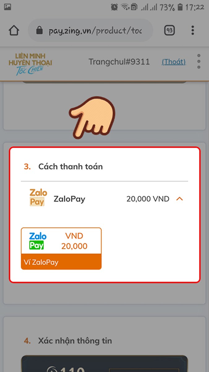 Xác nhận Cách thanh toán Xác nhận Cách thanh toán