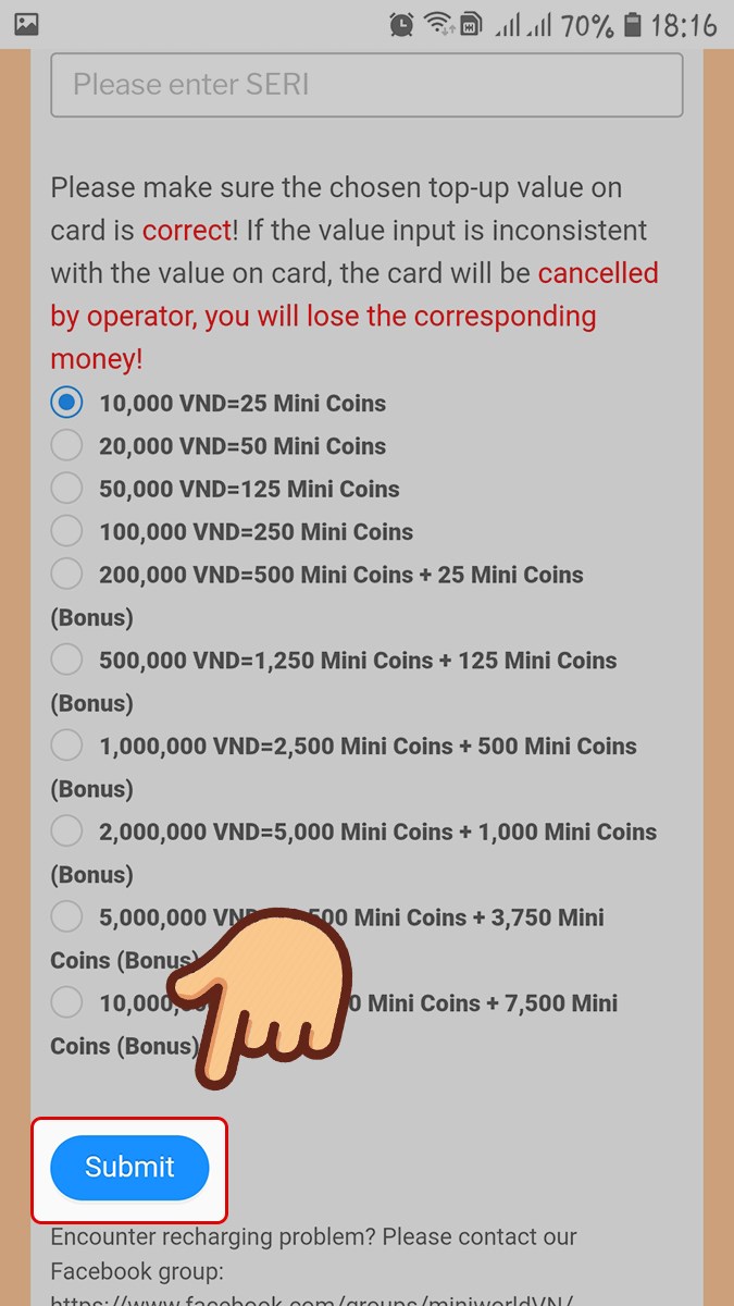 Chọn Submit để xác nhận Chọn Submit để xác nhận