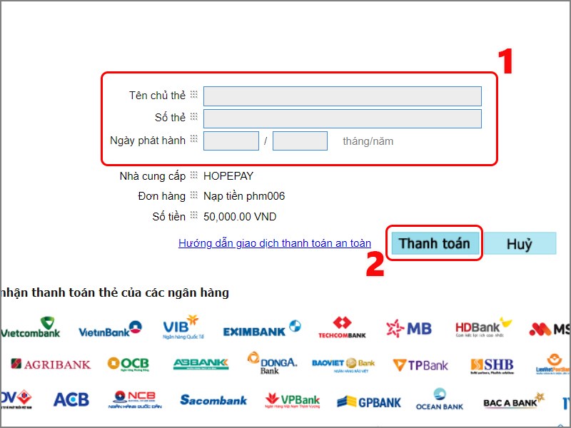 Nhập thông tin thẻ ATM Nhập thông tin thẻ ATM