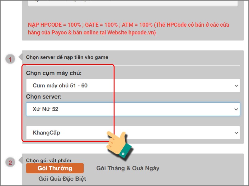 Chọn server và nhân vật Chọn server và nhân vật