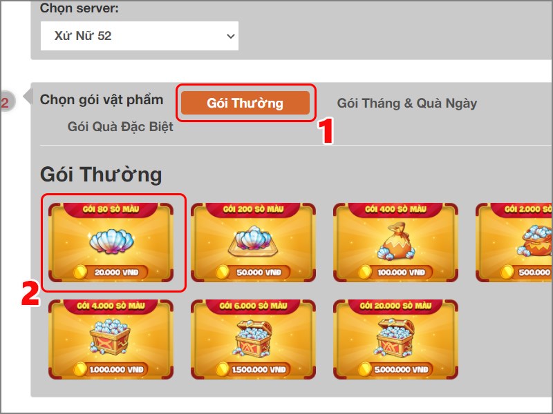 Chọn gói nạp Chọn gói nạp