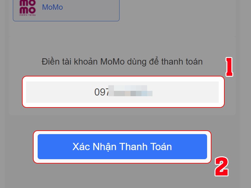 Nhập số điện thoại và xác nhận thanh toán Nhập số điện thoại và xác nhận thanh toán