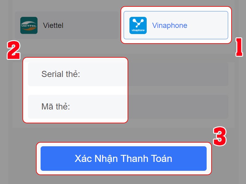 Nhập thông tin thẻ điện thoại Nhập thông tin thẻ điện thoại