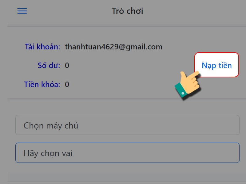 Nhấn vào Nạp tiền Nhấn vào Nạp tiền