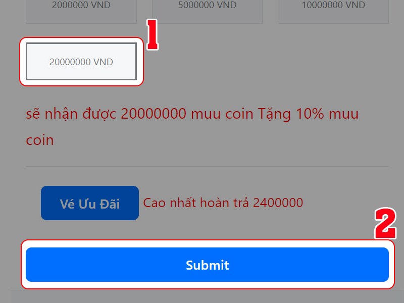 Chọn gói nạp Chọn gói nạp