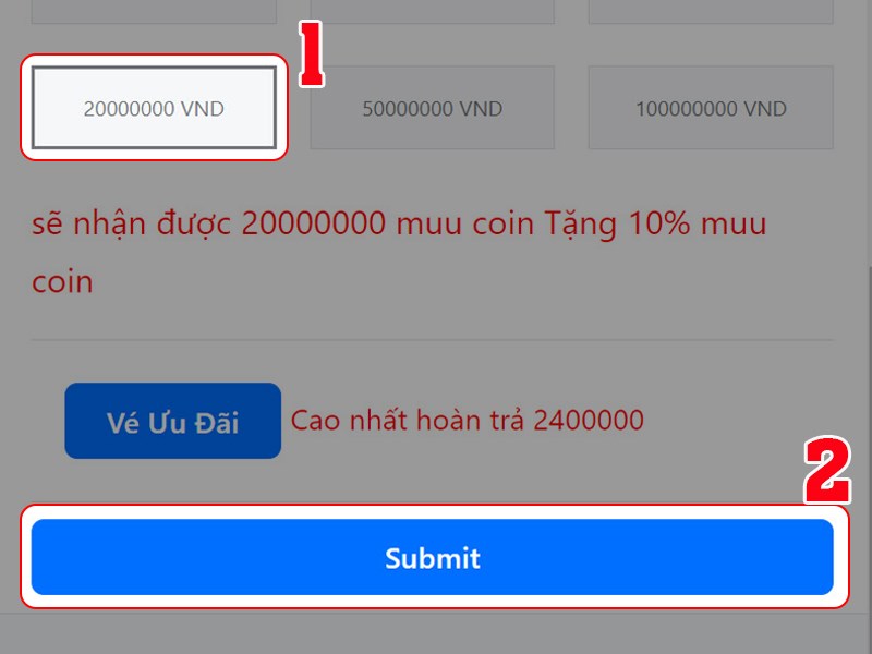 Chọn gói nạp Chọn gói nạp