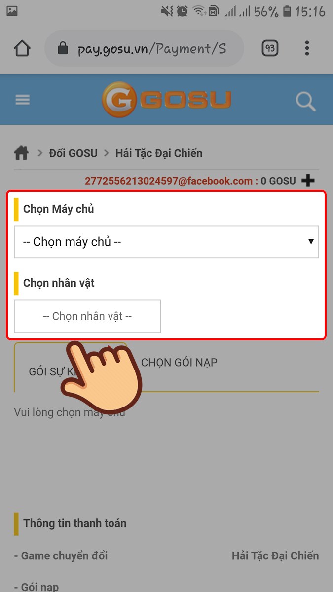 Chọn Server và tên nhân vật Chọn Server và tên nhân vật