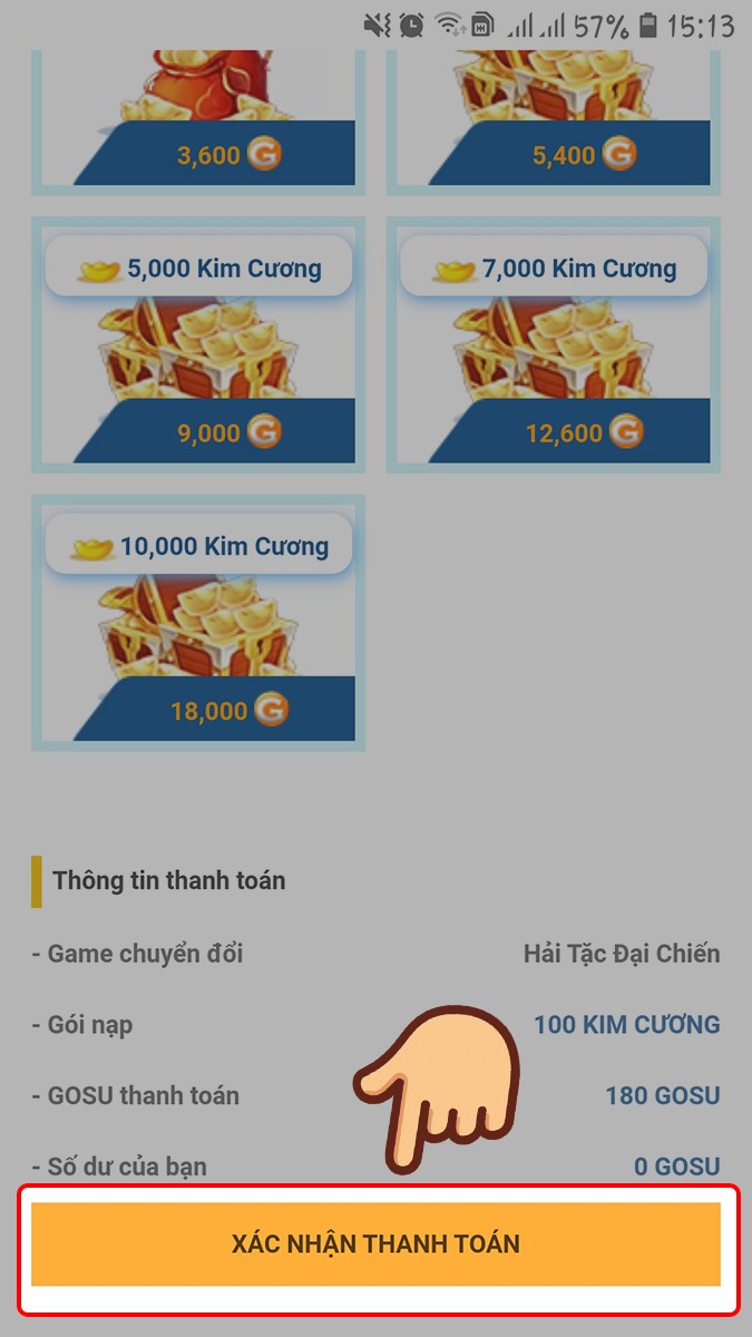 Chọn XÁC NHẬN THANH TOÁN Chọn XÁC NHẬN THANH TOÁN