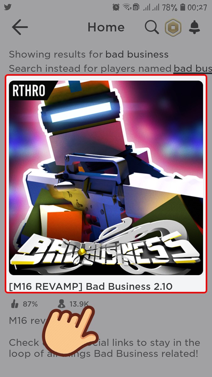 Mở Roblox, chọn Bad Business Mở Roblox, chọn Bad Business