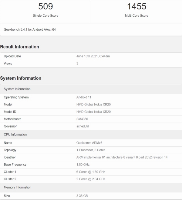 Nokia XR20 xuất hiện trên Geekbench Nokia XR20 xuất hiện trên Geekbench
