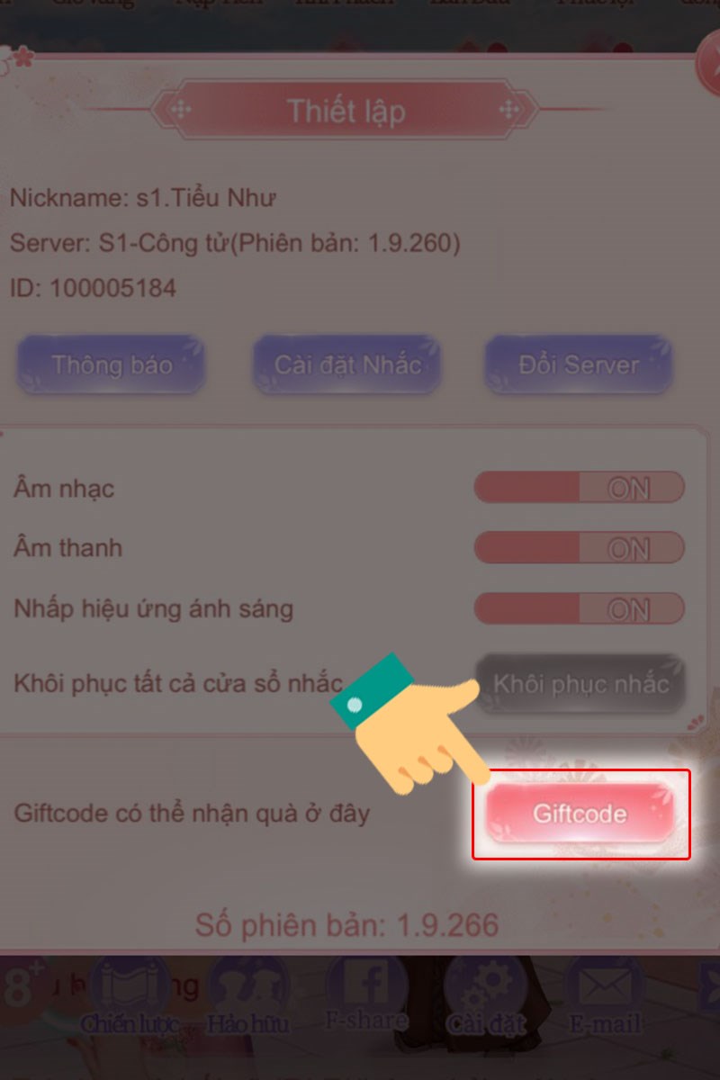 Chọn mục Giftcode Chọn mục Giftcode