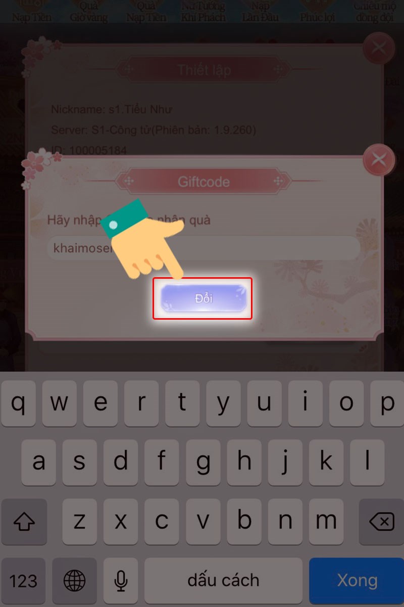 Nhấn vào mục Đổi để nhận thưởng từ code Nhấn vào mục Đổi để nhận thưởng từ code