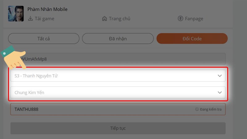 Chọn server, nhân vật Chọn server, nhân vật