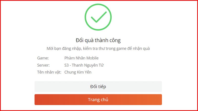 Hệ thống thông báo bạn nhập code thành công Hệ thống thông báo bạn nhập code thành công