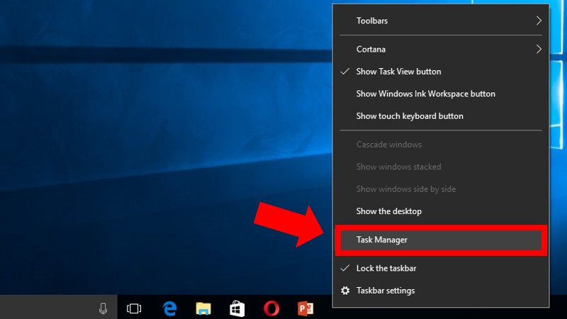 Nhấp chuột phải vào thanh tác vụ > Chọn Task Manager