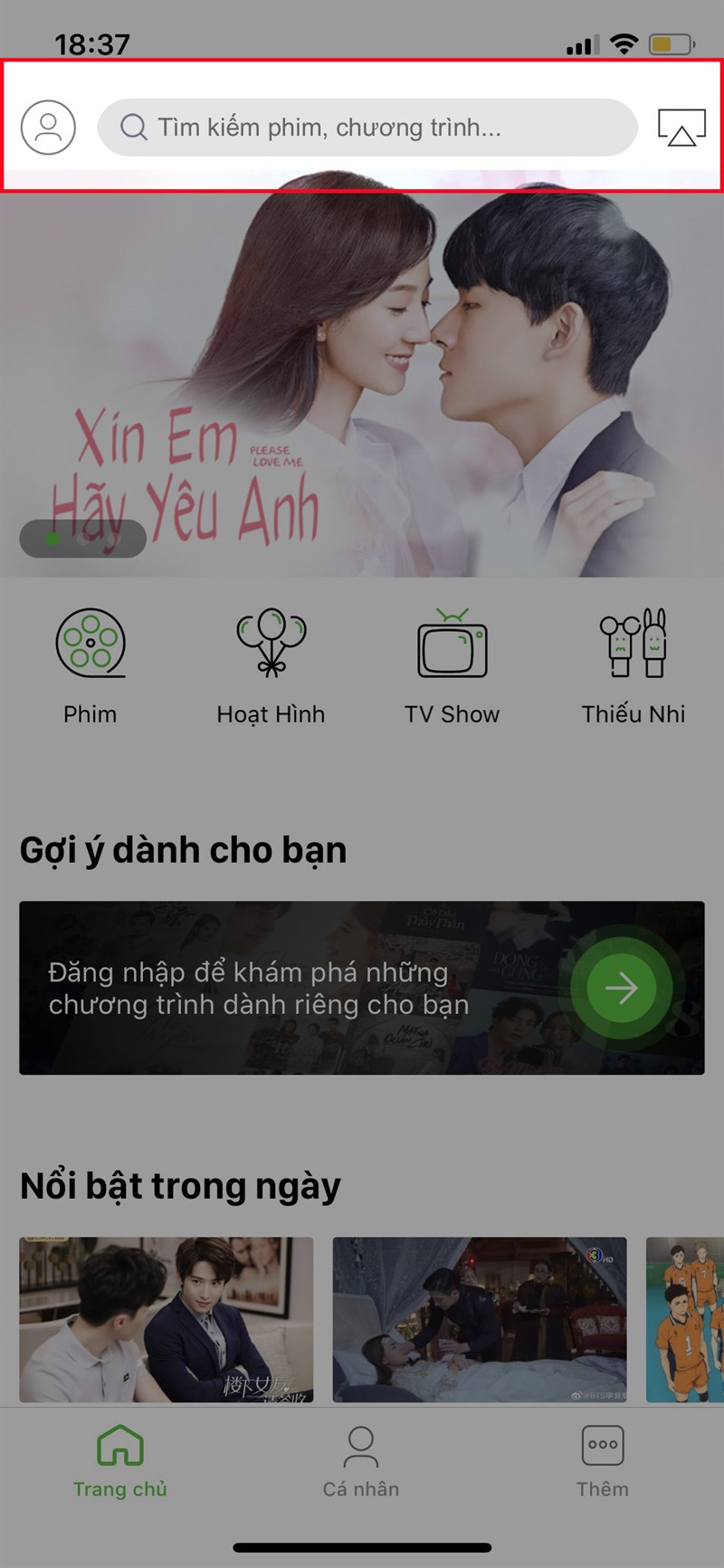 Nhấn vào khung tìm kiếm Nhấn vào khung tìm kiếm