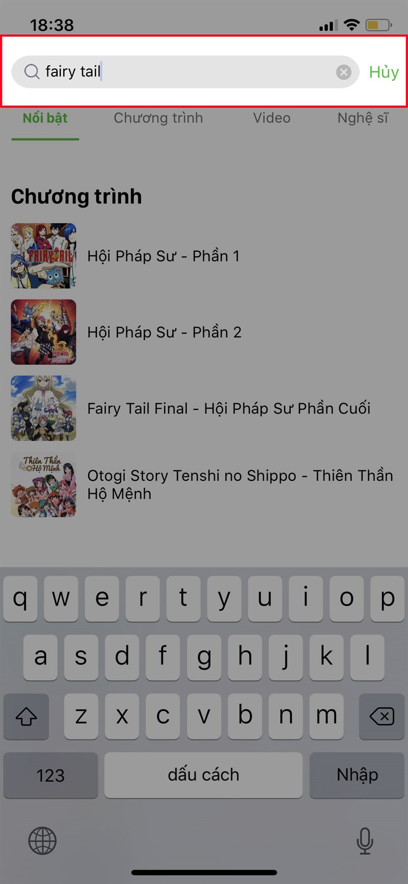 Nhập tên phim Fairy Tail vào khung tìm kiếm Nhập tên phim Fairy Tail vào khung tìm kiếm