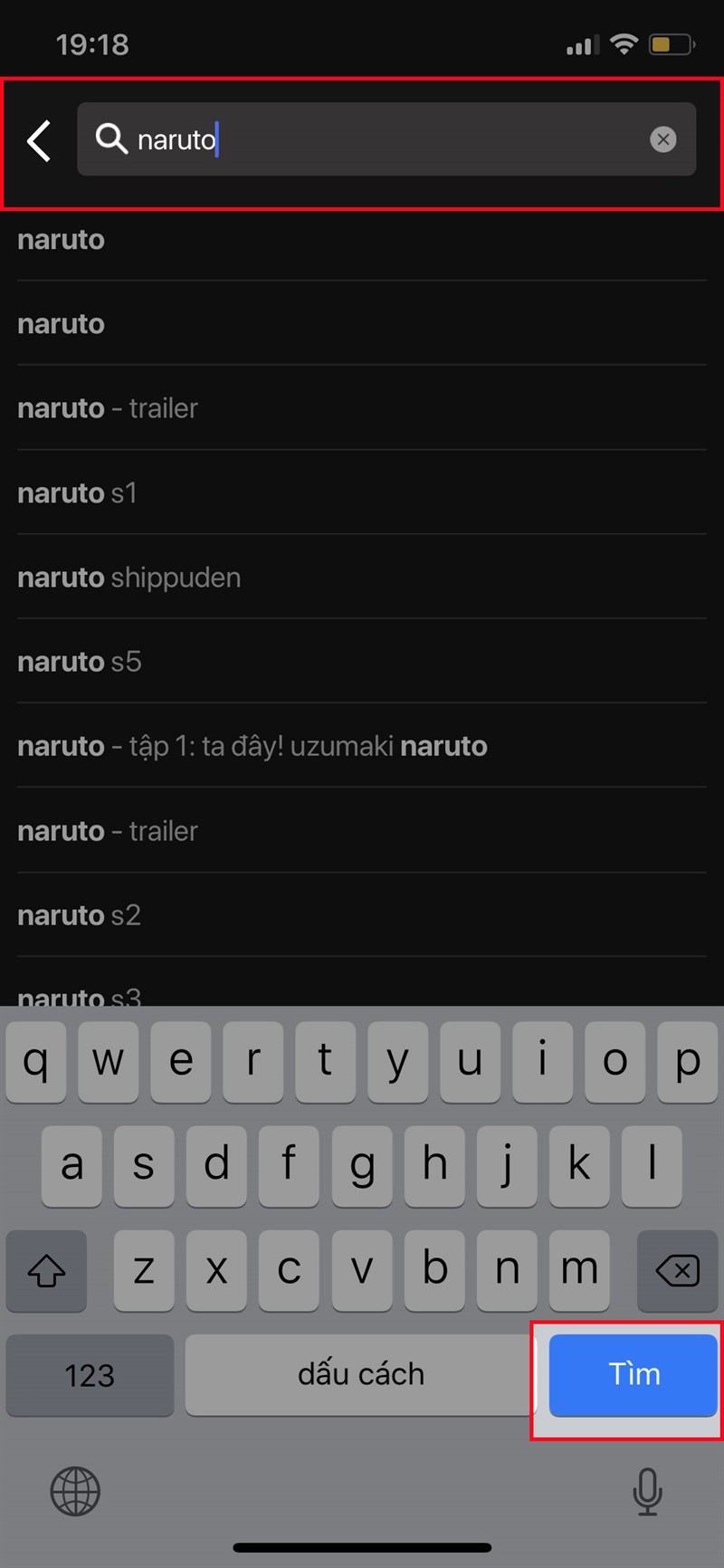 Gõ tìm kiếm Naruto > Nhấn Tìm Gõ tìm kiếm Naruto > Nhấn Tìm