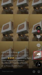 Mở ứng dụng Tik Tok, chọn video mà bạn muốn chia sẻ lên story Instagram > Nhấn vào biểu tượng mũi tên ở góc dưới bên phải