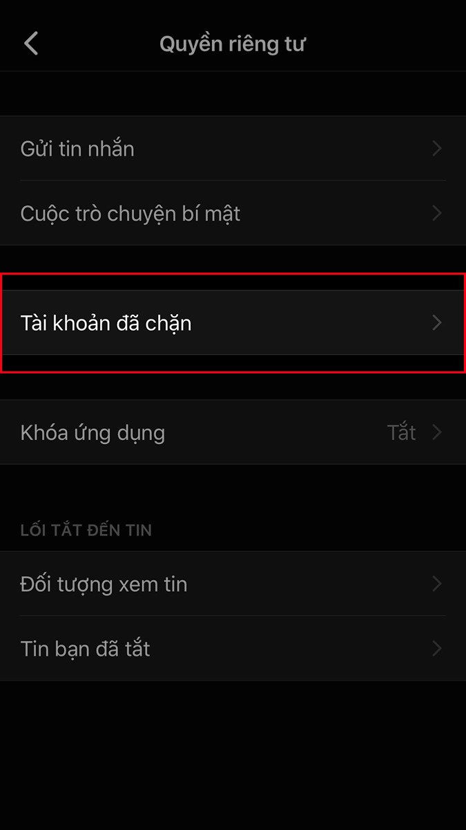 Chọn Tài khoản đã chặn Chọn Tài khoản đã chặn