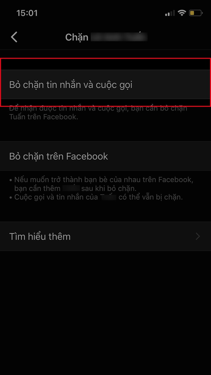 Chọn tài khoản mà bạn muốn bỏ chặn > Nhấn vào Bỏ chặn tin nhắn và cuộc gọi Chọn tài khoản mà bạn muốn bỏ chặn > Nhấn vào Bỏ chặn tin nhắn và cuộc gọi