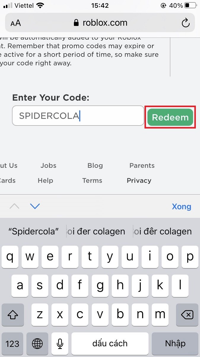 Nhập mã sau đó bấm Redeem Nhập mã sau đó bấm Redeem