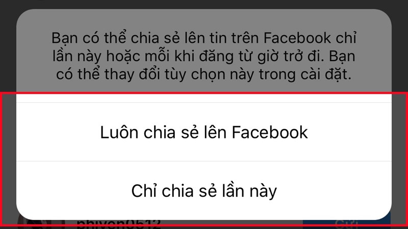 Chọn Luôn chia sẻ lên Facebook hoặc Chỉ chia sẻ lần này Chọn Luôn chia sẻ lên Facebook hoặc Chỉ chia sẻ lần này