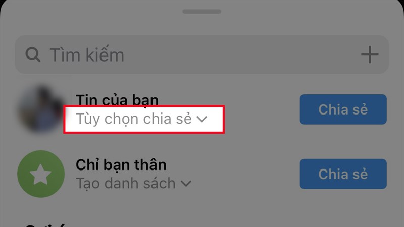 Bên dưới Tin của bạn, nhấn vào Tùy chọn chia sẻ Bên dưới Tin của bạn, nhấn vào Tùy chọn chia sẻ