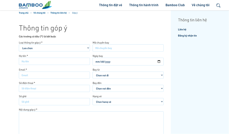 Góp ý trên trang chủ Bamboo Airways Góp ý trên trang chủ Bamboo Airways