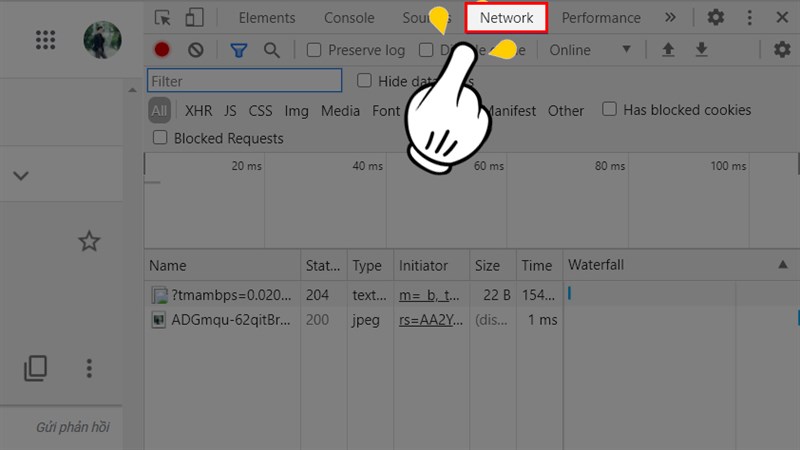 Tại bảng code chọn mục Network Tại bảng code chọn mục Network