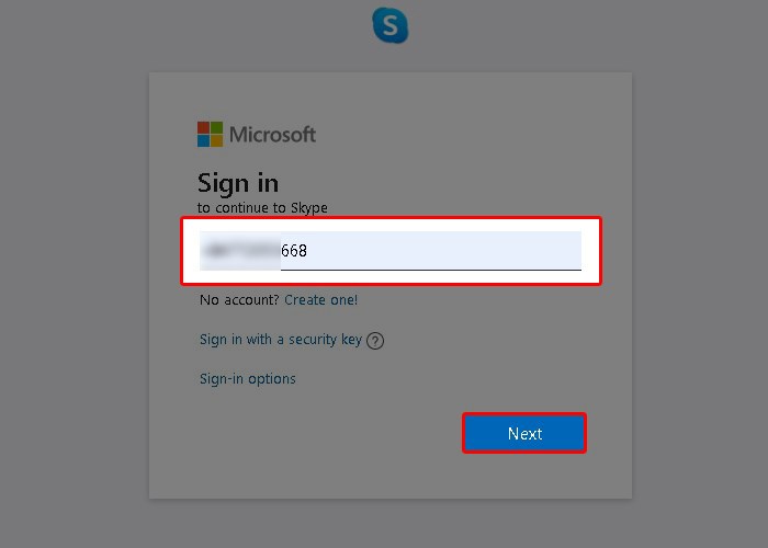 Nhập ID Skype/Email/số điện thoại và nhấn Next Nhập ID Skype/Email/số điện thoại và nhấn Next