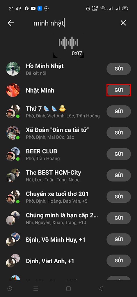 Chọn tài khoản và nhấn gửi Chọn tài khoản và nhấn gửi