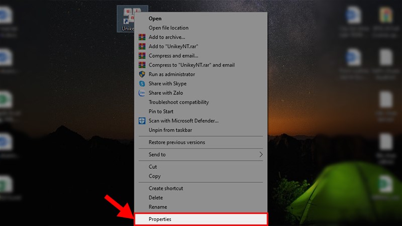 Nhấn chuột phải vào Unikey.exe > Chọn Properties Nhấn chuột phải vào Unikey.exe > Chọn Properties