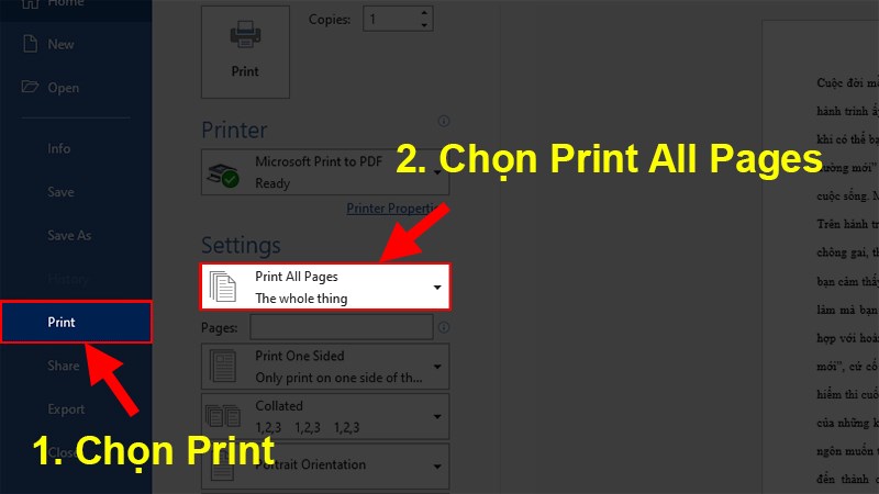 Chọn mục Print > Nhấn vào Print All Pages Chọn mục Print > Nhấn vào Print All Pages