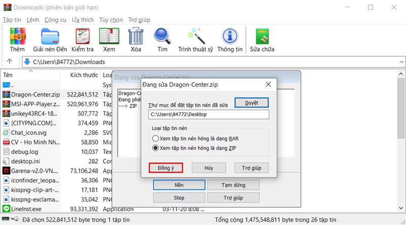 Thiết lập đầu ra cho file nén sau khi được phục hồi Thiết lập đầu ra cho file nén sau khi được phục hồi