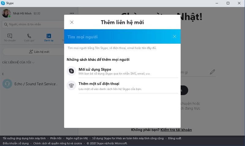 Thêm danh bạ Thêm liên hệ trong Skype web