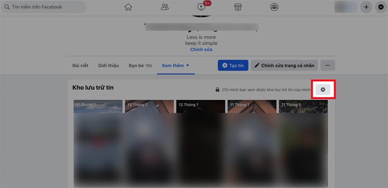Nhấn vào biểu tượng bánh răng ở bên phải mục Kho lưu trữ tin Nhấn vào biểu tượng bánh răng ở bên phải mục Kho lưu trữ tin