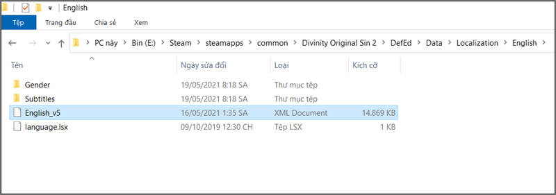 Copy và dán file English_v5 vào thư mục cài game Copy và dán file English_v5 vào thư mục cài game