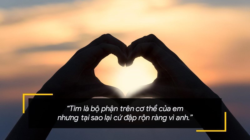 Tim là bộ phận trên cơ thể của em nhưng tại sao lại cứ đập rộn ràng vì anh. Tim là bộ phận trên cơ thể của em nhưng tại sao lại cứ đập rộn ràng vì anh.